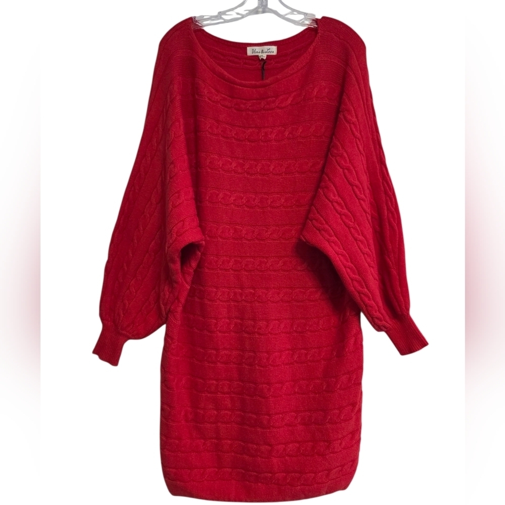 Vine & Love Vibrant Red Cable Knit Dress Size Small Valentines Day